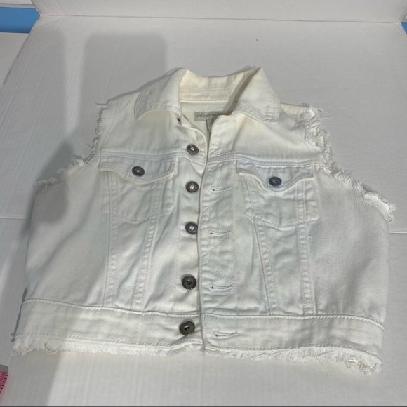 Paris Blues White Jean Vest with Raw Arms - Picture 14 of 15